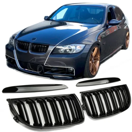 Bmw E90 E91 Grill Njurar (Dubbelribb) Blanksvart 05-08