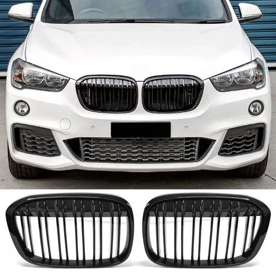 Grill BMW X1 F48 Blanksvart Dubbelribb