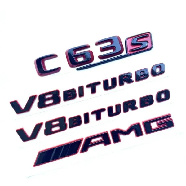 Mercedes Emblem AMG C63 5-Pack Svart/Röd