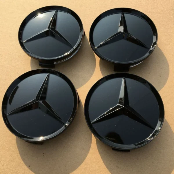 Mercedes Benz Centrumkåpor Blanksvarta 75mm