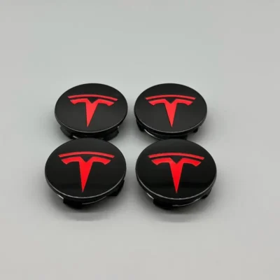Tesla Centrumkåpor 57mm Svart / Röd