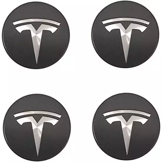 Tesla Centrumkåpor Svart silver logga 57mm